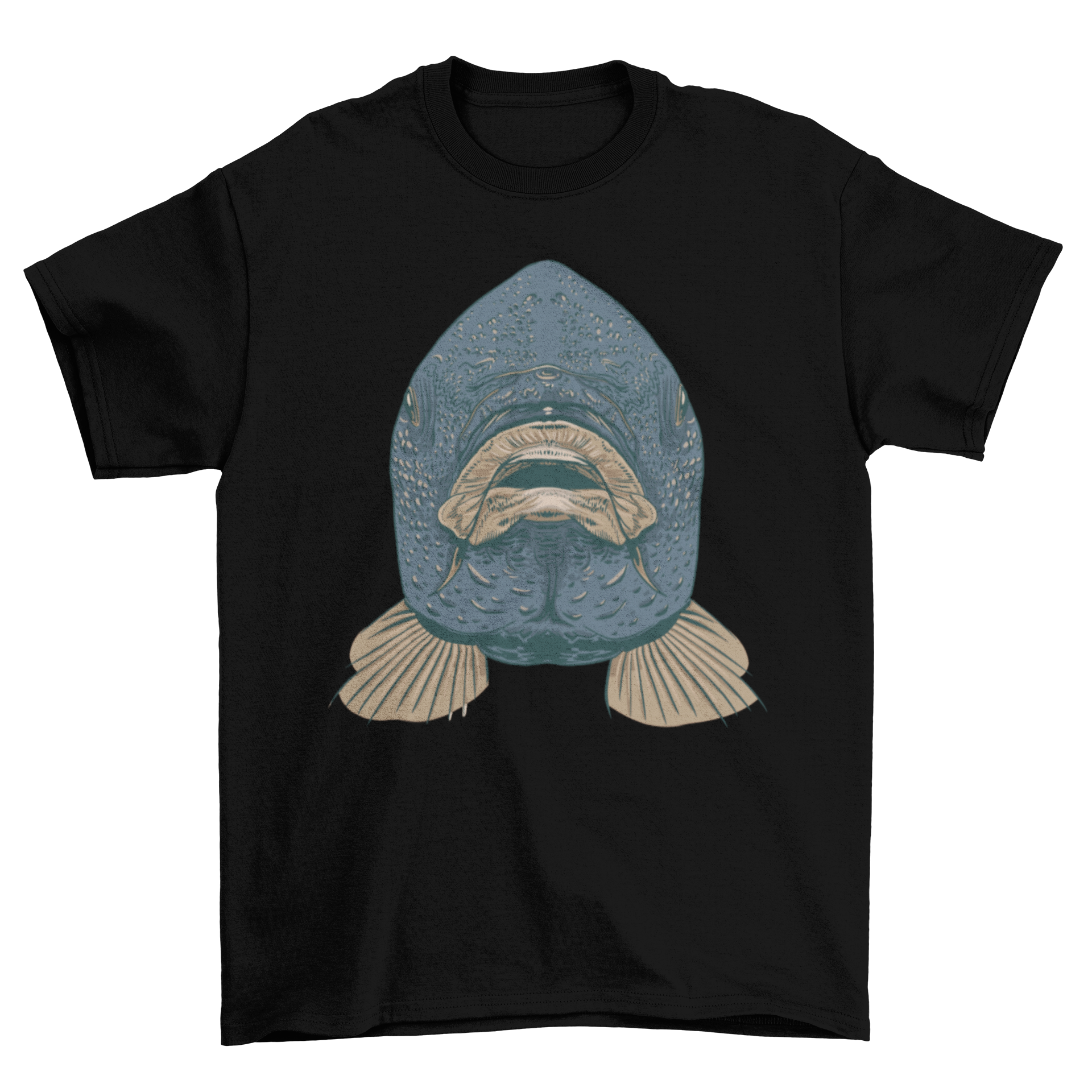 Carp Mouth T-Shirt featuring a detailed illustration of a fish looking forward, perfect for fishing enthusiasts.