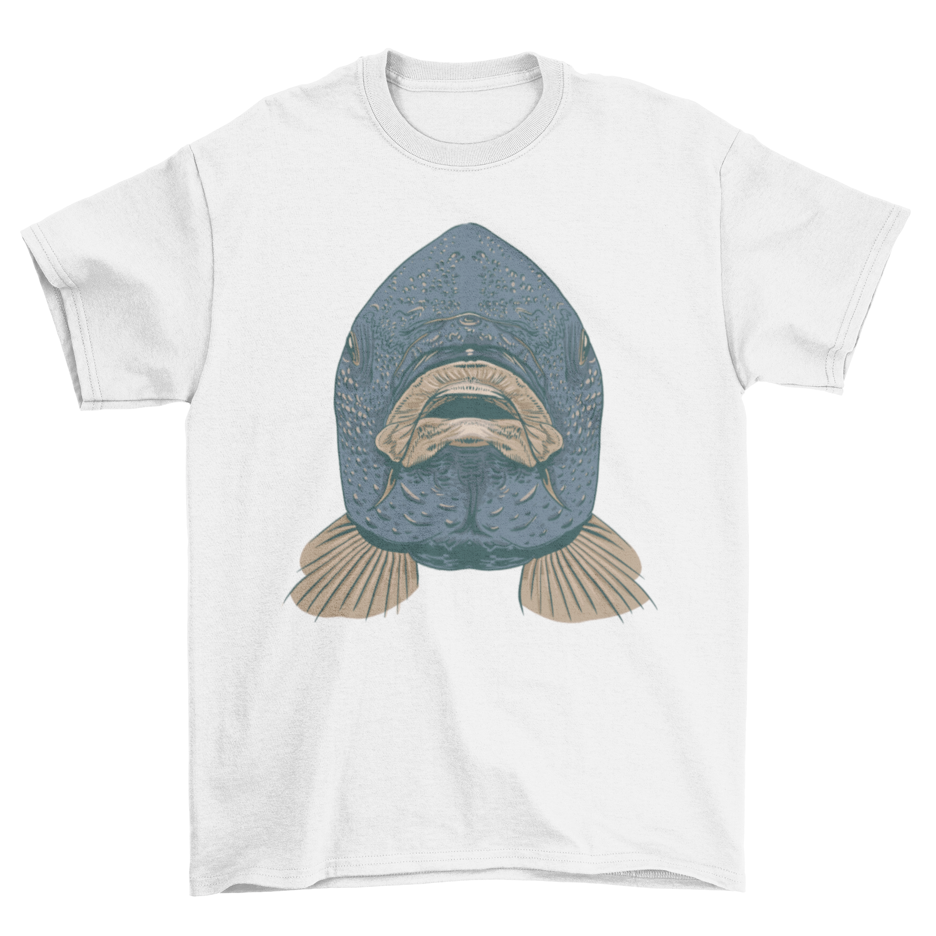 Carp Mouth T-Shirt featuring a detailed illustration of a fish looking forward, perfect for fishing enthusiasts.