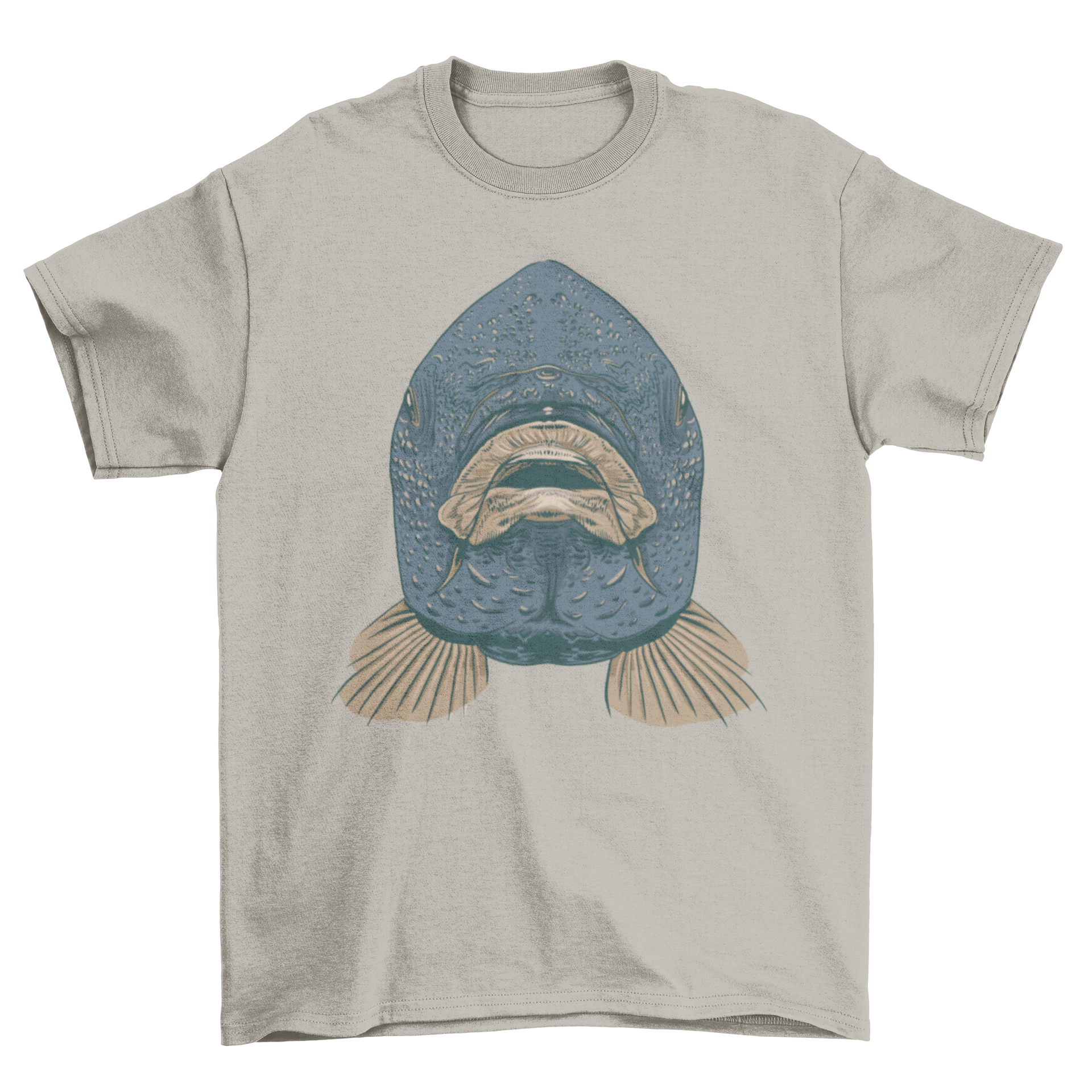 Carp Mouth T-Shirt featuring a detailed illustration of a fish looking forward, perfect for fishing enthusiasts.