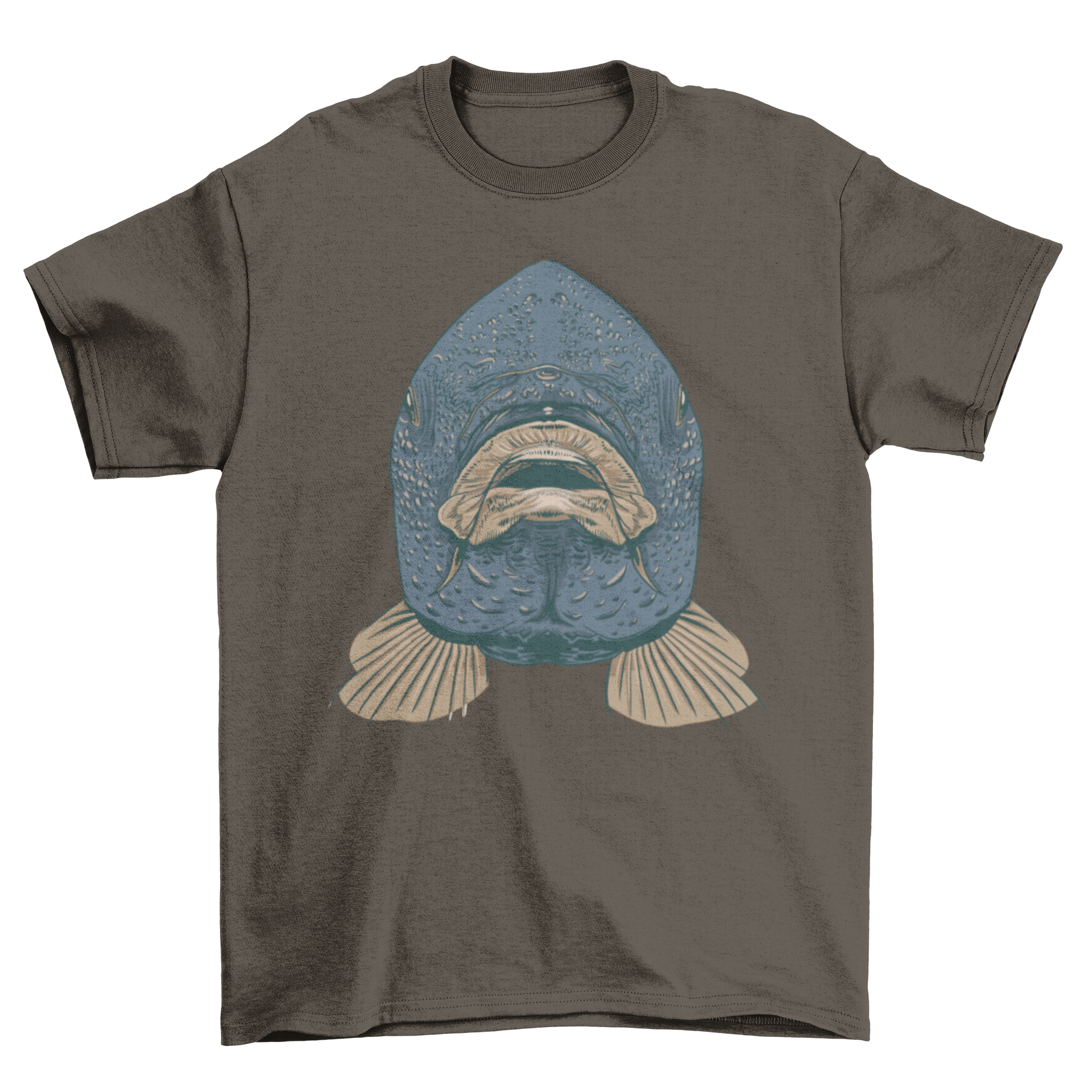 Carp Mouth T-Shirt featuring a detailed illustration of a fish looking forward, perfect for fishing enthusiasts.