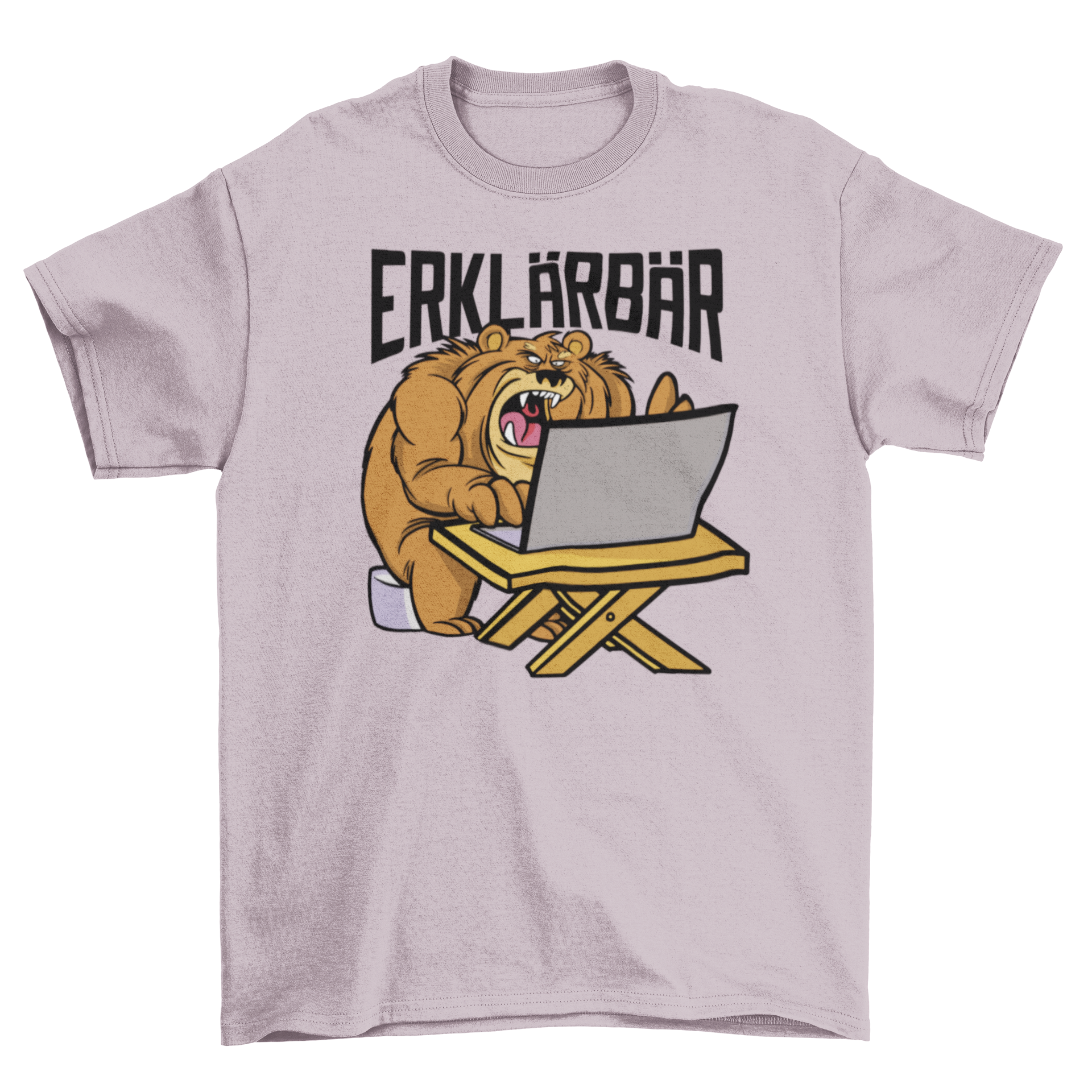 A stylish t-shirt featuring a cartoon bear working on a computer with the quote 'Explainable'.