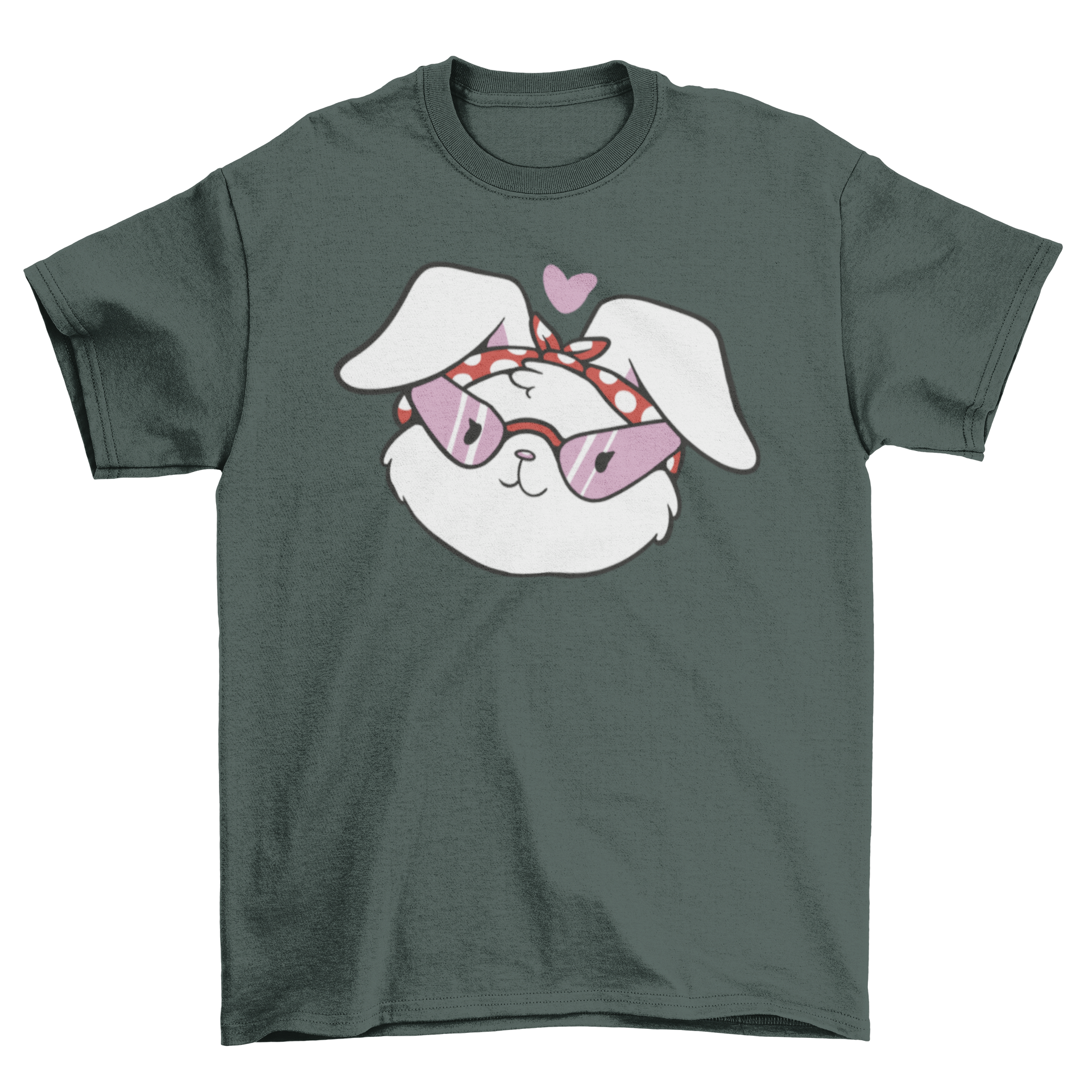 A stylish t-shirt featuring a cartoon rabbit wearing a bandanna and sunglasses, perfect for casual wear.