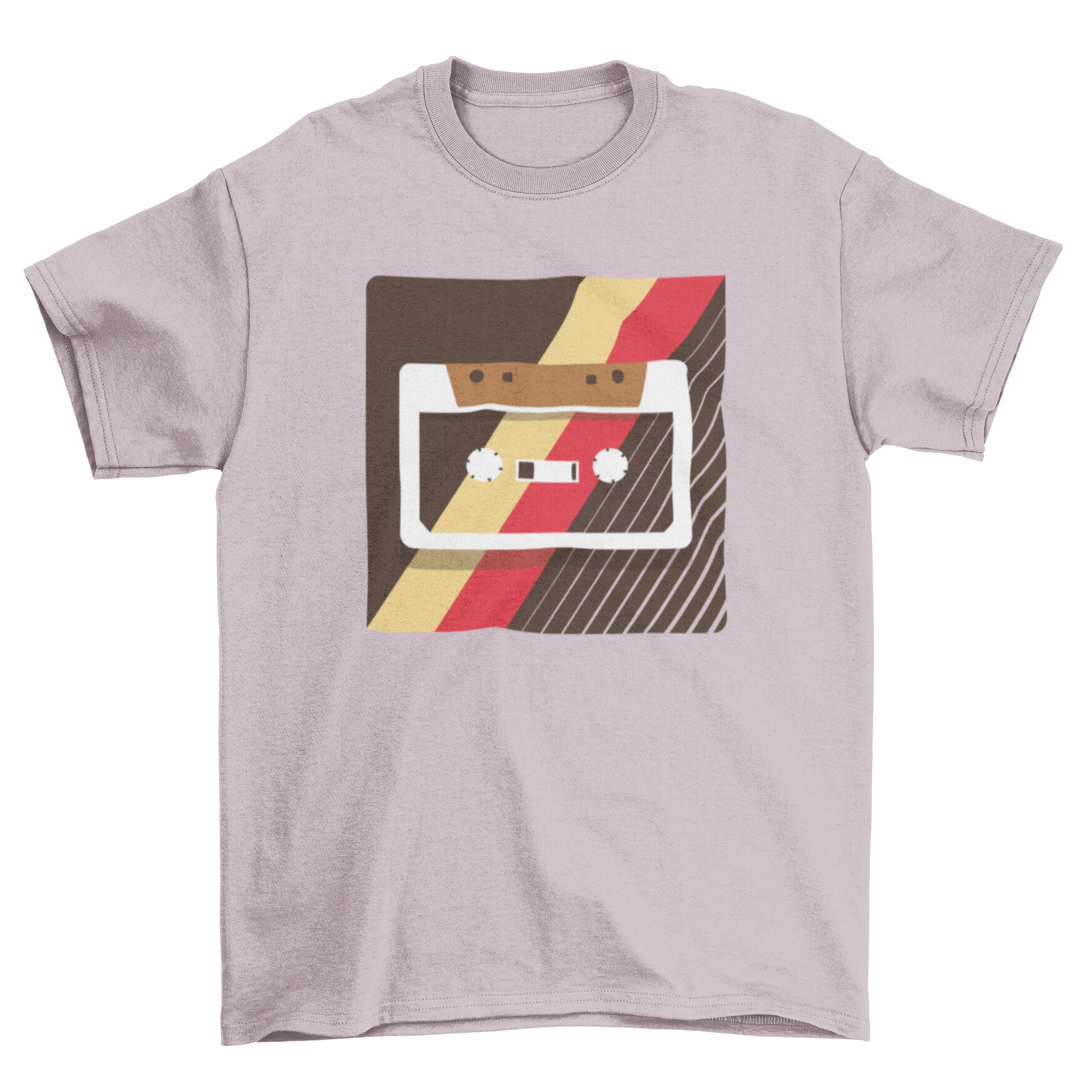 A stylish t-shirt featuring a retro cassette illustration, perfect for music lovers.