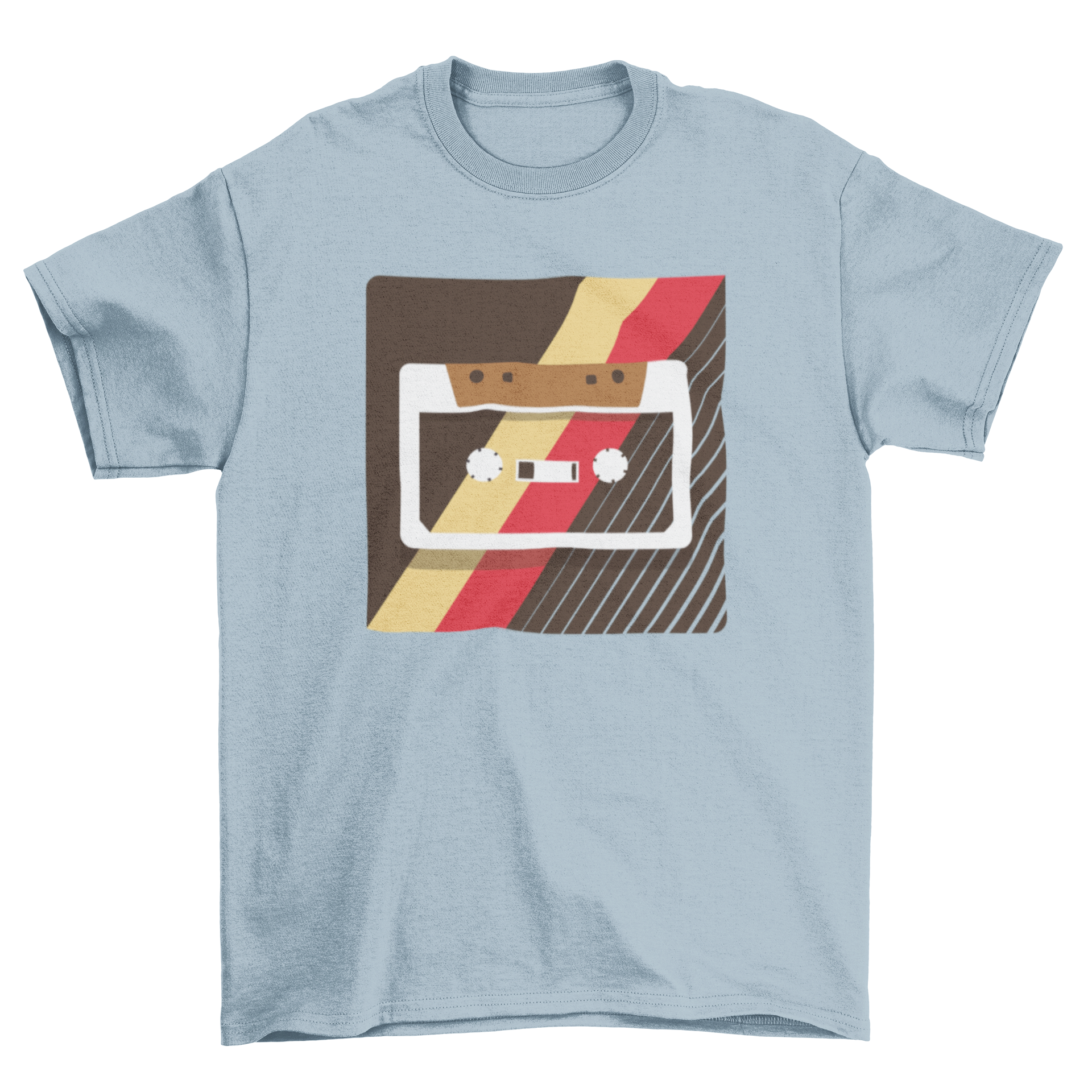 A stylish t-shirt featuring a retro cassette illustration, perfect for music lovers.
