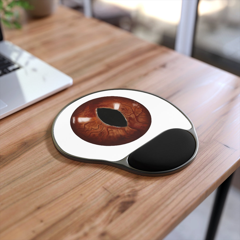 Cat Eyes Mouse Pad with ergonomic Memory Foam wrist rest and unique design, perfect for enhancing workspace comfort.