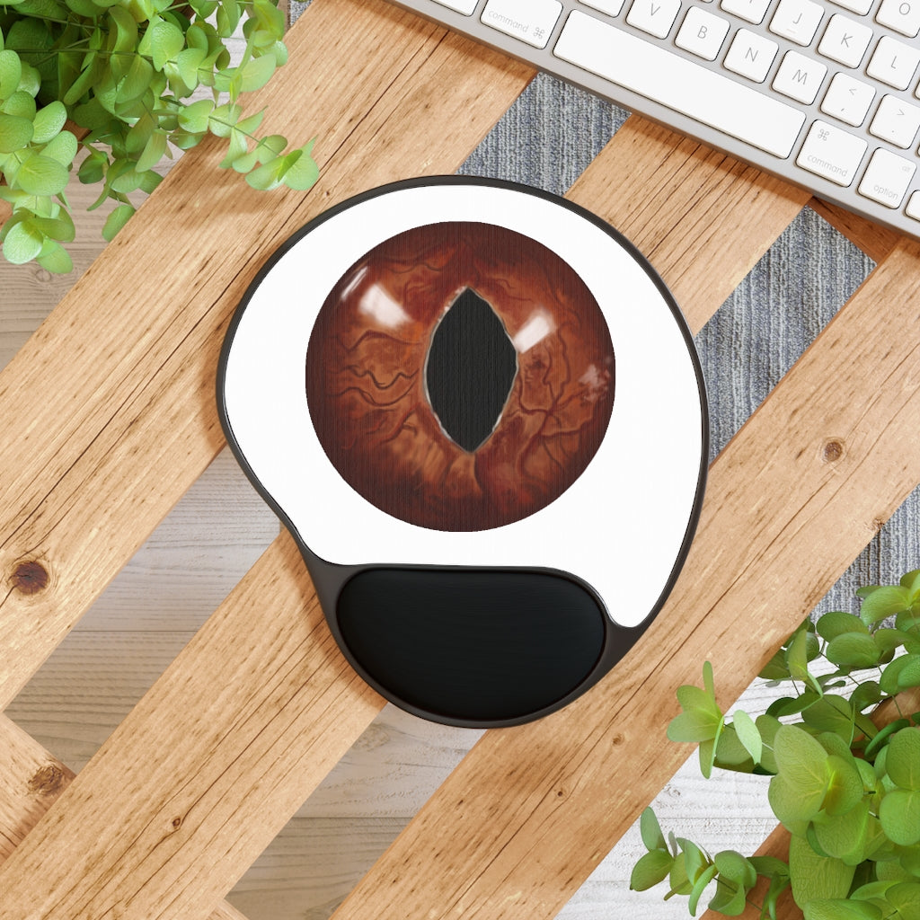 Cat Eyes Mouse Pad with ergonomic Memory Foam wrist rest and unique design, perfect for enhancing workspace comfort.
