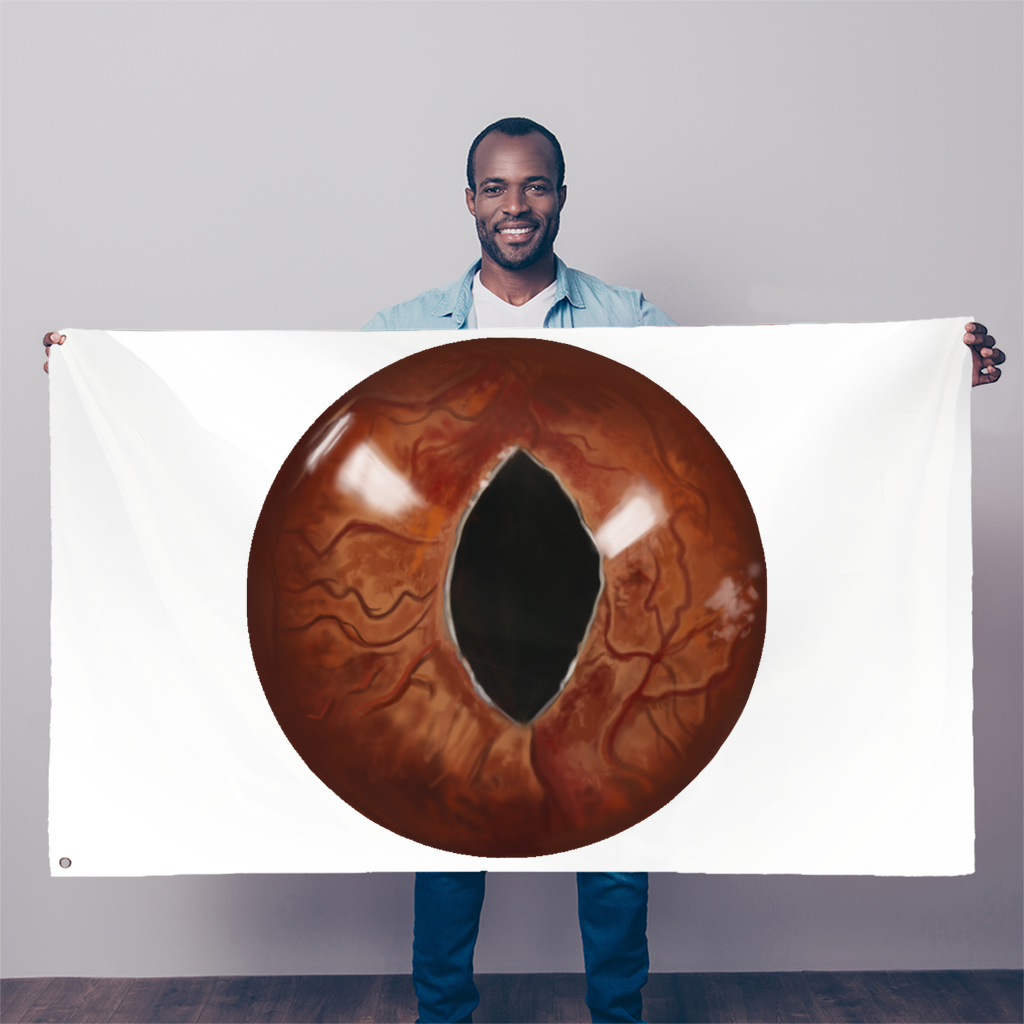 A vibrant Cat Eyes Sublimation Flag featuring striking cat eyes design, made from durable polyester fabric with double-stitched edges.
