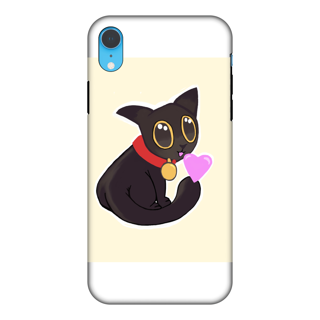 A tough phone case featuring a vibrant cat illustration, showcasing full-color sublimation printing that wraps around the edges.