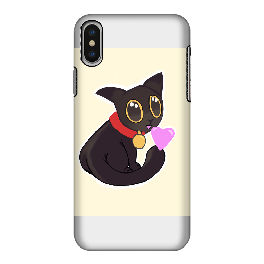A tough phone case featuring a vibrant cat illustration, showcasing full-color sublimation printing that wraps around the edges.