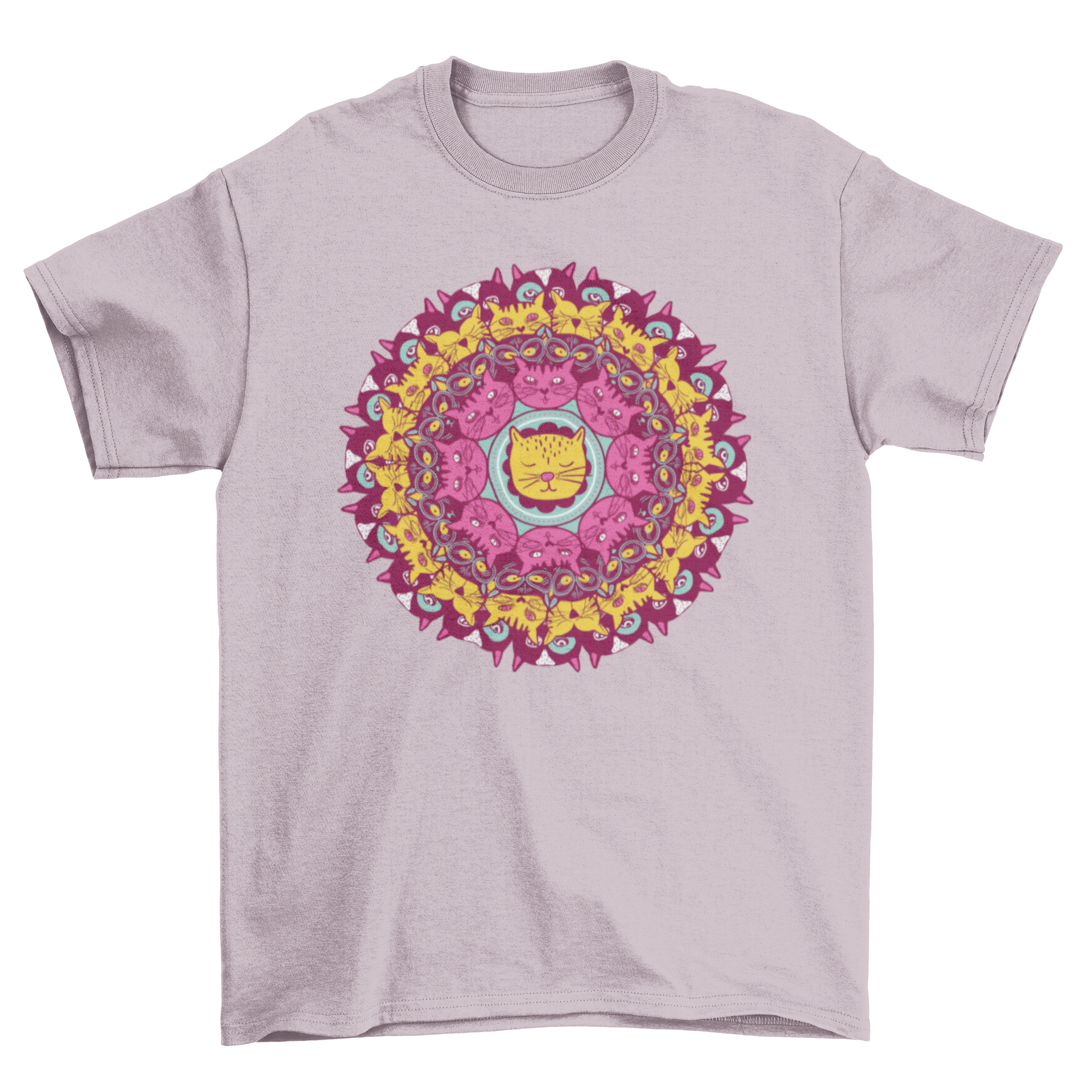 Colorful Cat Mandala T-Shirt featuring cute kittens in a mandala design, perfect for cat lovers.