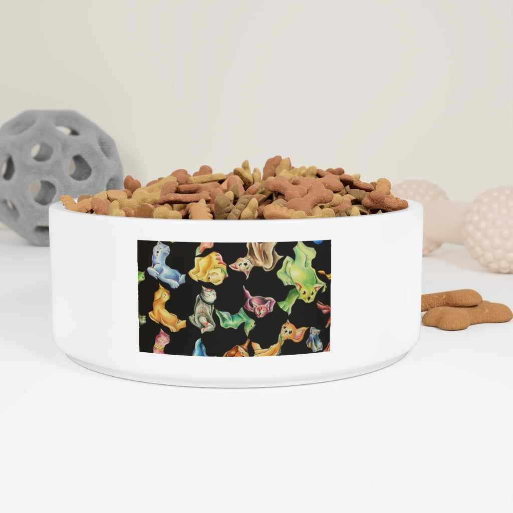 Ceramic cat pattern pet bowl, 6 inches in diameter, with a charming design and glazed finish, perfect for feeding cats and small pets.