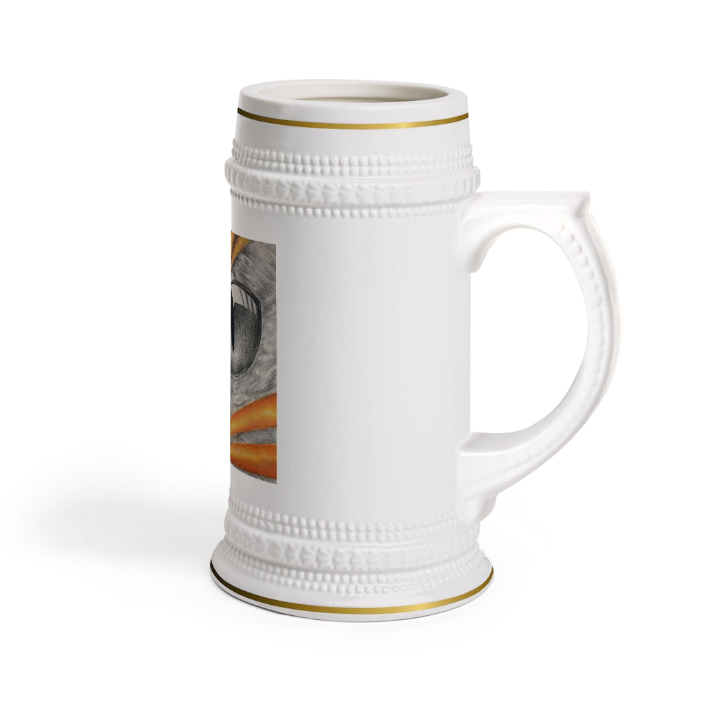 Cat Rays Stein Mug made of durable white ceramic with ribbed outlines, customizable design, and dishwasher-safe feature.