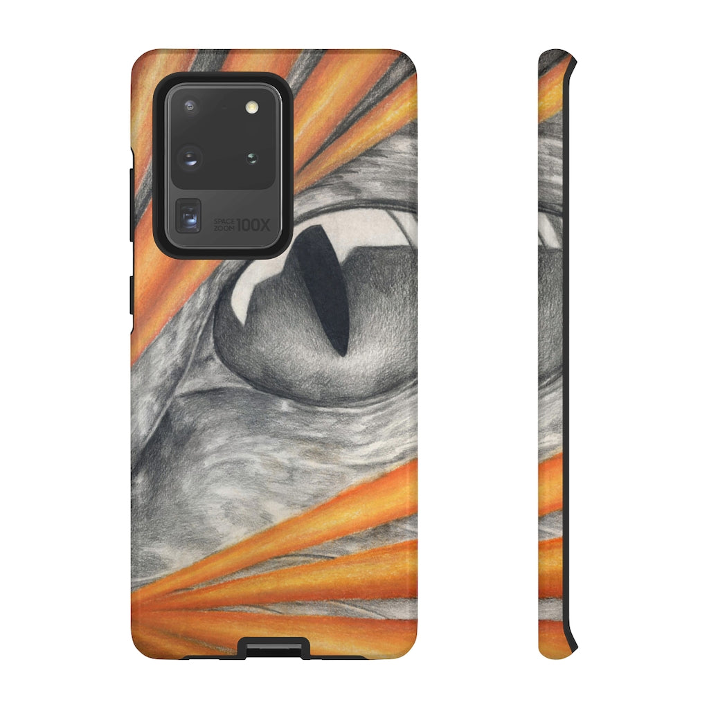 Cat Ray's Tough Cases featuring vibrant photographic prints and dual-layer protection for smartphones.