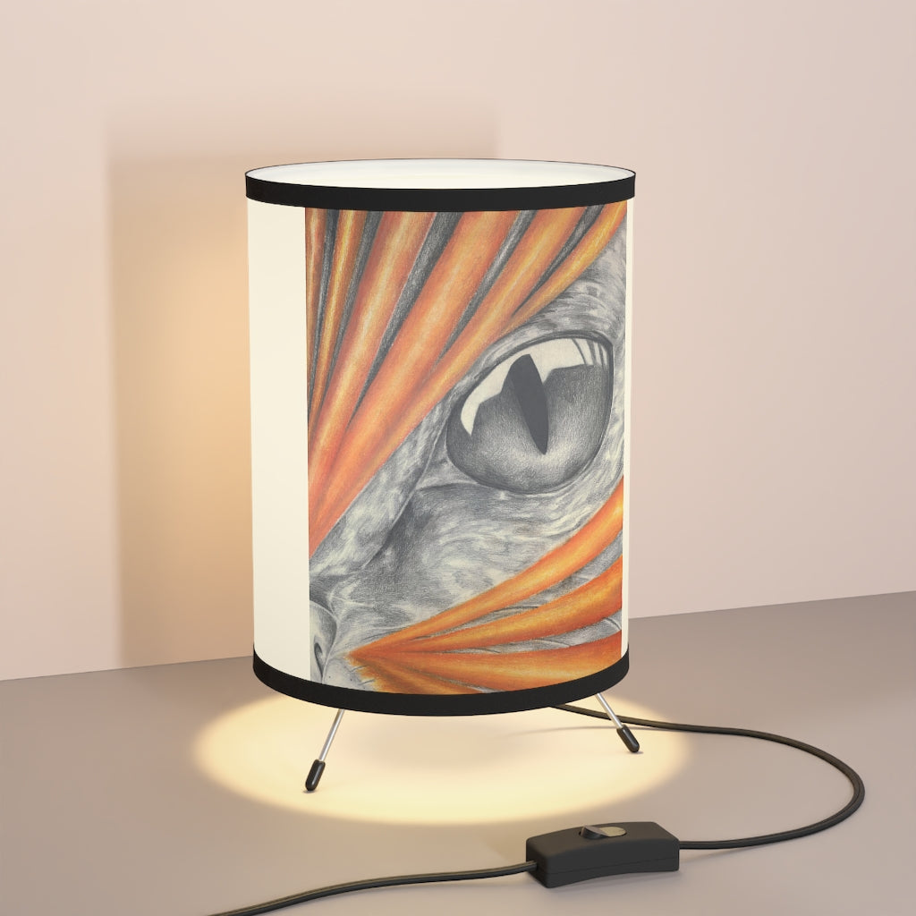 Cat Rays Tripod Lamp featuring a galvanized steel base and custom high-resolution printed shade, designed for US and CA plug compatibility.