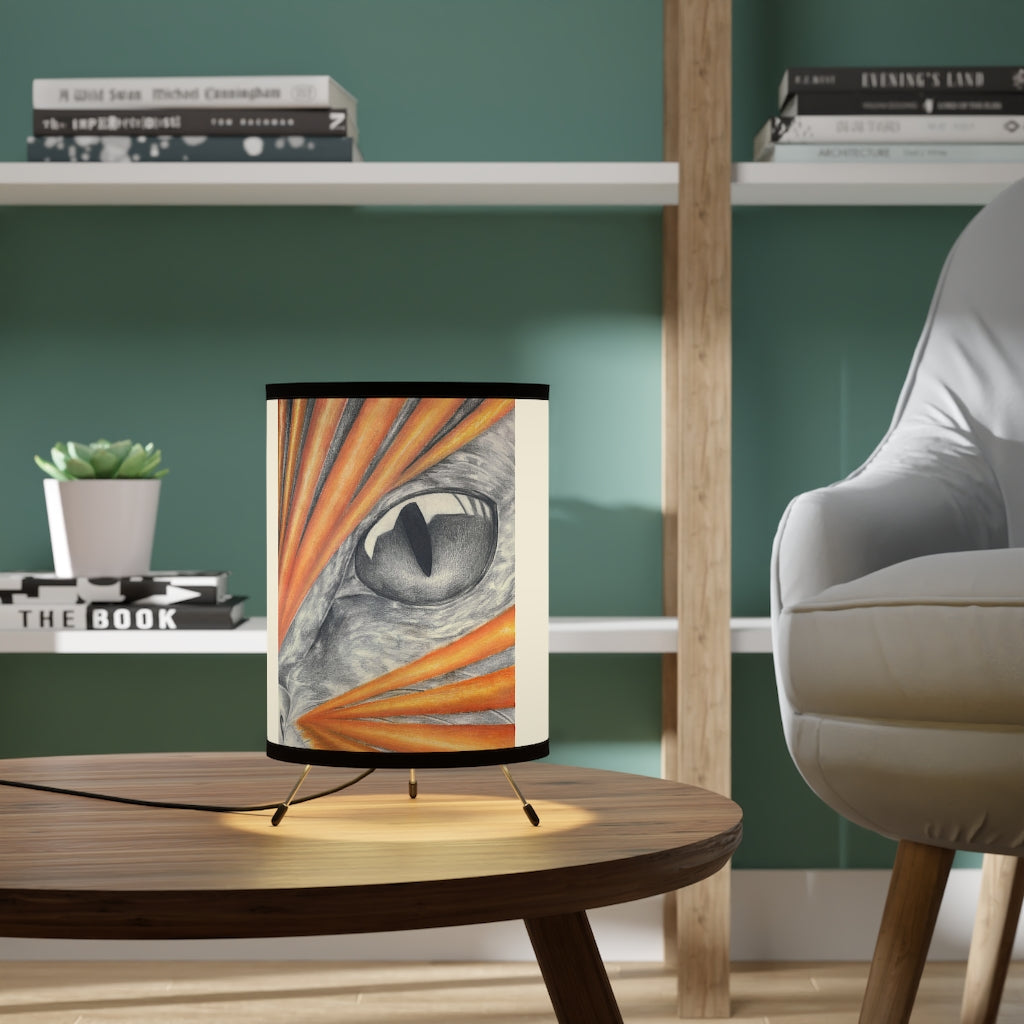 Cat Rays Tripod Lamp featuring a galvanized steel base and custom high-resolution printed shade, designed for US and CA plug compatibility.