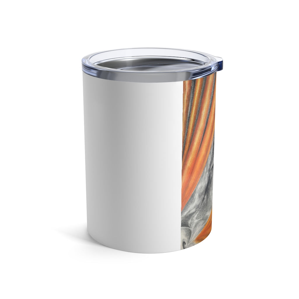 Cat Rays Tumbler 10oz made of stainless steel with a see-thru plastic lid, showcasing a modern design and rounded corners.