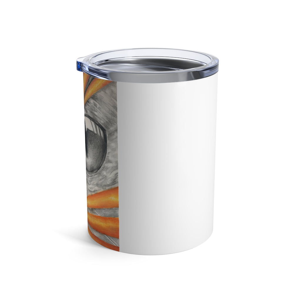 Cat Rays Tumbler 10oz made of stainless steel with a see-thru plastic lid, showcasing a modern design and rounded corners.