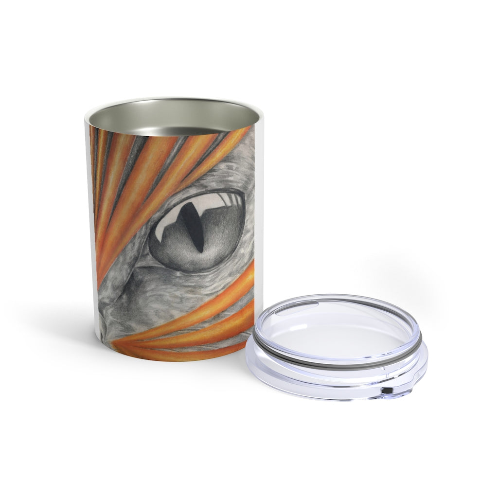 Cat Rays Tumbler 10oz made of stainless steel with a see-thru plastic lid, showcasing a modern design and rounded corners.