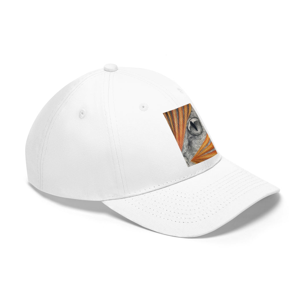 Cat Rays Unisex Twill Hat in cotton twill fabric, featuring a classic 6-panel design and adjustable Velcro closure.