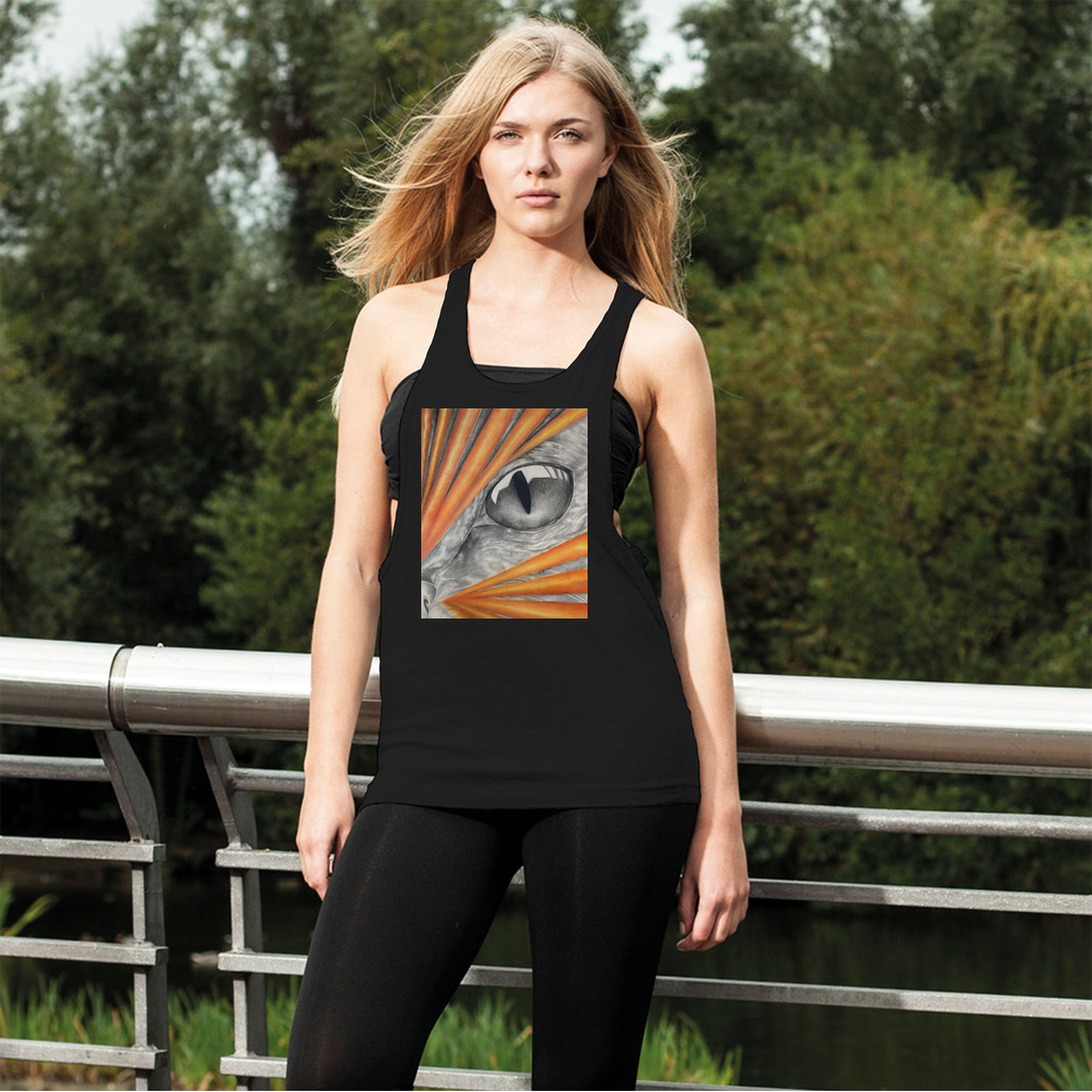 Catrays Women's Loose Racerback Tank Top in light grey, featuring a wide crew neck and extra-deep armholes for comfort and style.