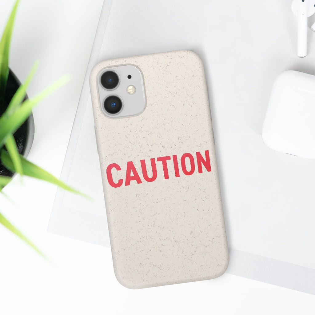 Caution Biodegradable Case made from PLA plant polymer and bamboo, showcasing its slim design and eco-friendly features.