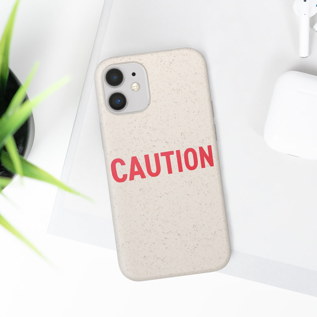 Caution Biodegradable Case made from PLA plant polymer and bamboo, showcasing its slim design and eco-friendly features.