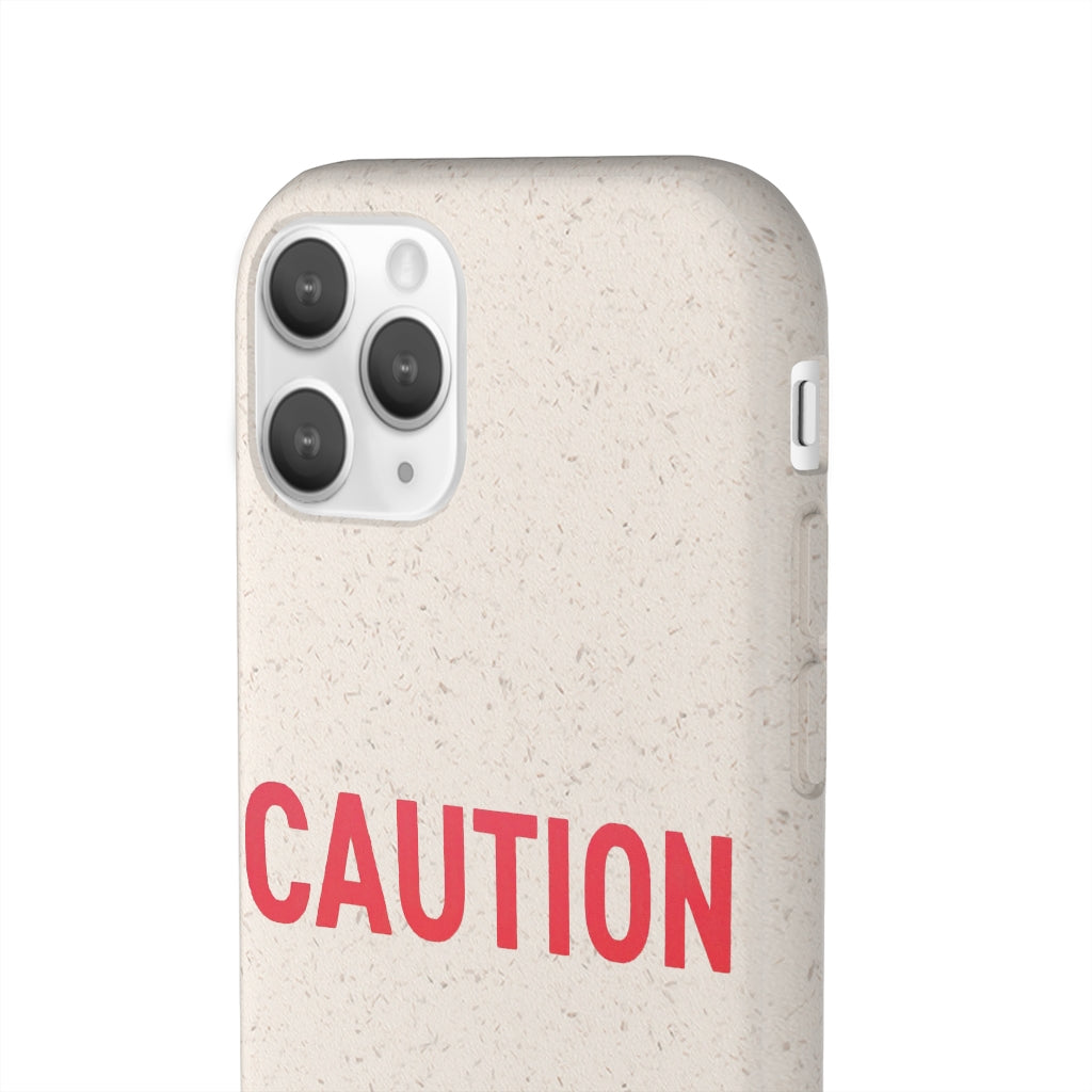 Caution Biodegradable Case made from PLA plant polymer and bamboo, showcasing its slim design and eco-friendly features.