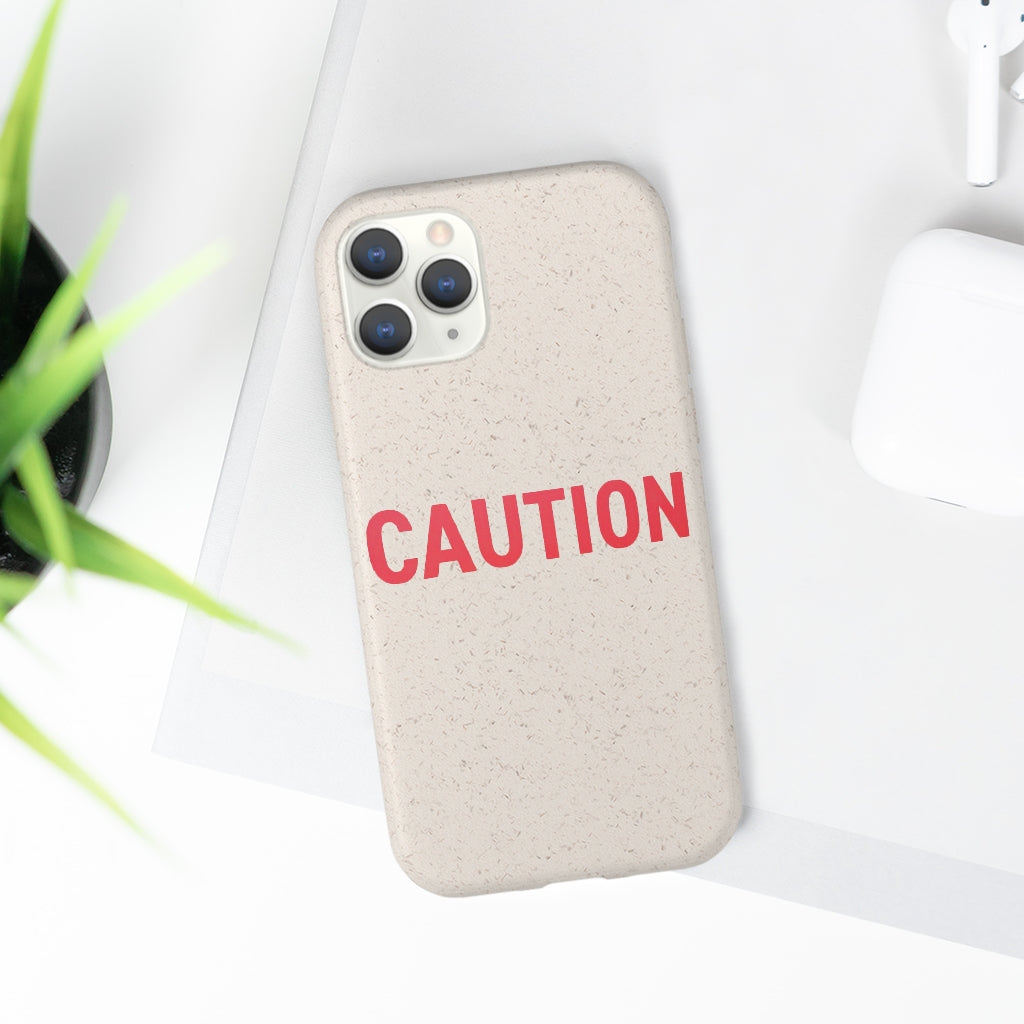 Caution Biodegradable Case made from PLA plant polymer and bamboo, showcasing its slim design and eco-friendly features.