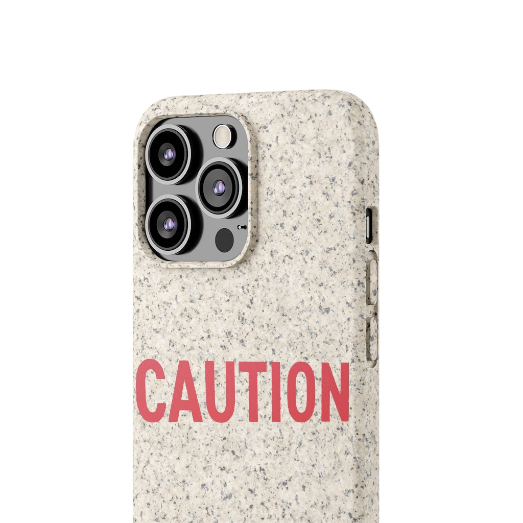 Caution Biodegradable Case made from PLA plant polymer and bamboo, showcasing its slim design and eco-friendly features.