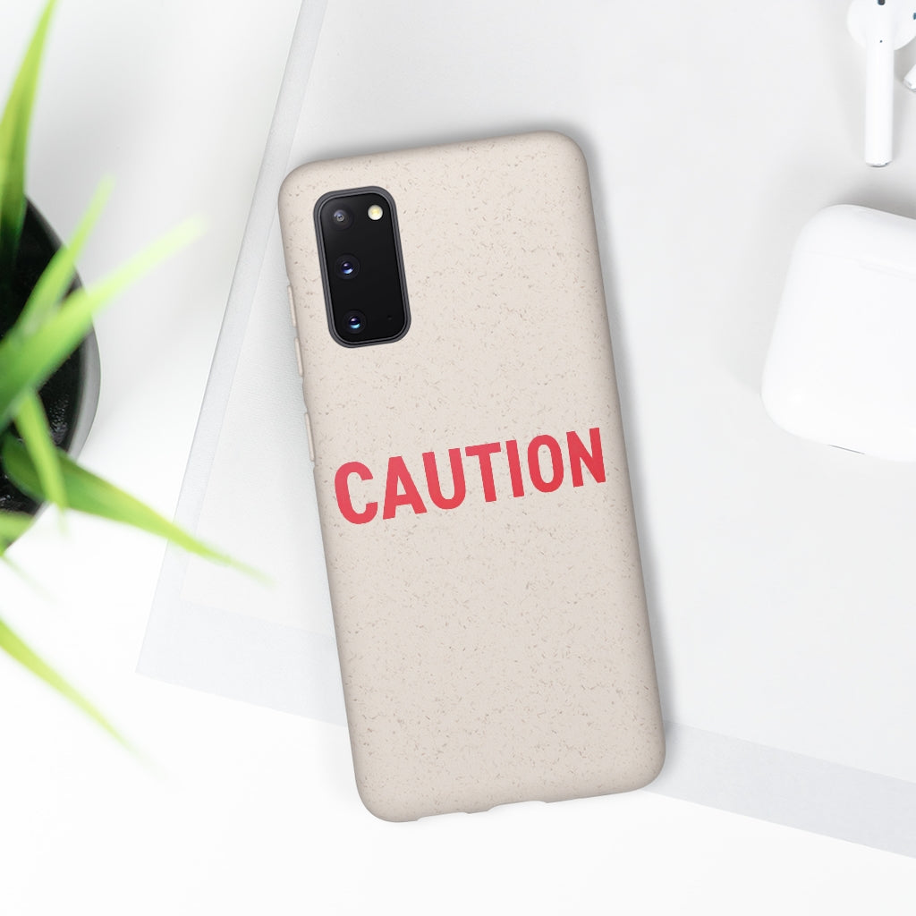 Caution Biodegradable Case made from PLA plant polymer and bamboo, showcasing its slim design and eco-friendly features.