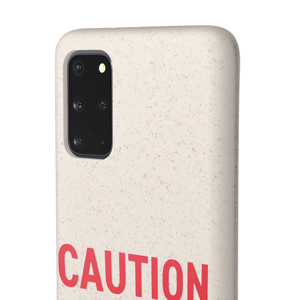 Caution Biodegradable Case made from PLA plant polymer and bamboo, showcasing its slim design and eco-friendly features.
