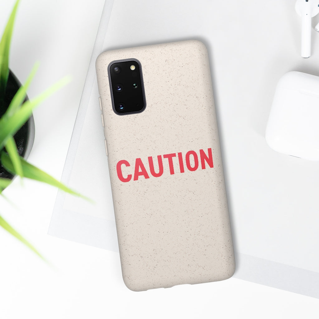 Caution Biodegradable Case made from PLA plant polymer and bamboo, showcasing its slim design and eco-friendly features.