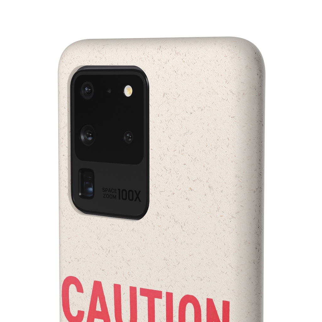 Caution Biodegradable Case made from PLA plant polymer and bamboo, showcasing its slim design and eco-friendly features.