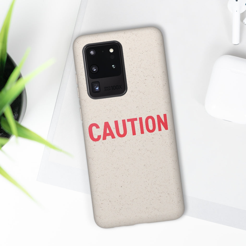 Caution Biodegradable Case made from PLA plant polymer and bamboo, showcasing its slim design and eco-friendly features.