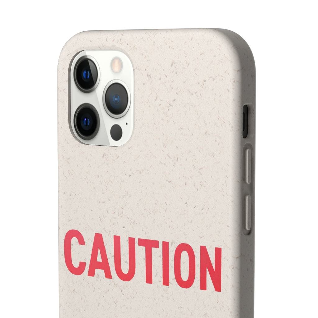Caution Biodegradable Case made from PLA plant polymer and bamboo, showcasing its slim design and eco-friendly features.