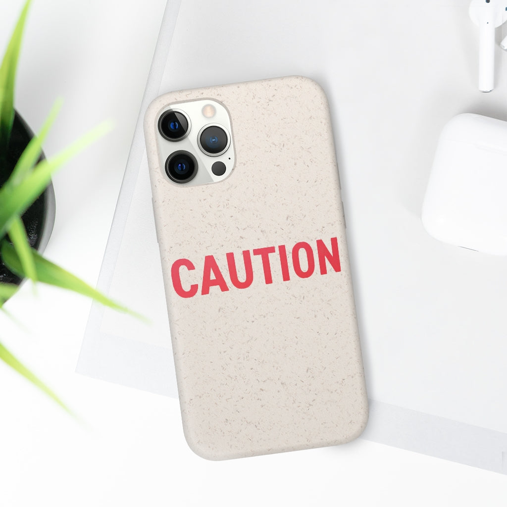Caution Biodegradable Case made from PLA plant polymer and bamboo, showcasing its slim design and eco-friendly features.