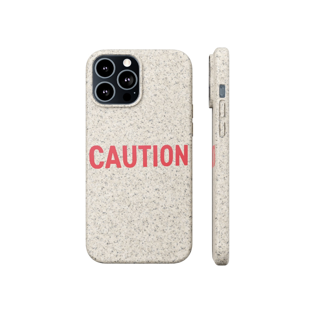 Caution Biodegradable Case made from PLA plant polymer and bamboo, showcasing its slim design and eco-friendly features.