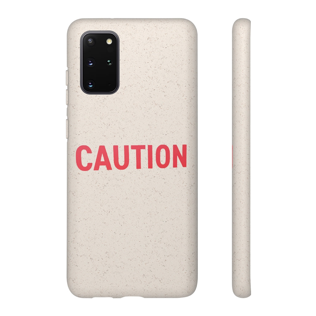 Caution Biodegradable Case made from PLA plant polymer and bamboo, showcasing its slim design and eco-friendly features.