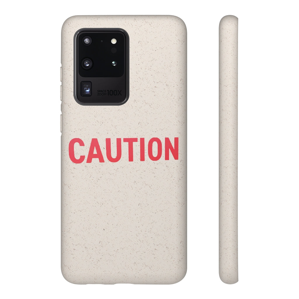 Caution Biodegradable Case made from PLA plant polymer and bamboo, showcasing its slim design and eco-friendly features.