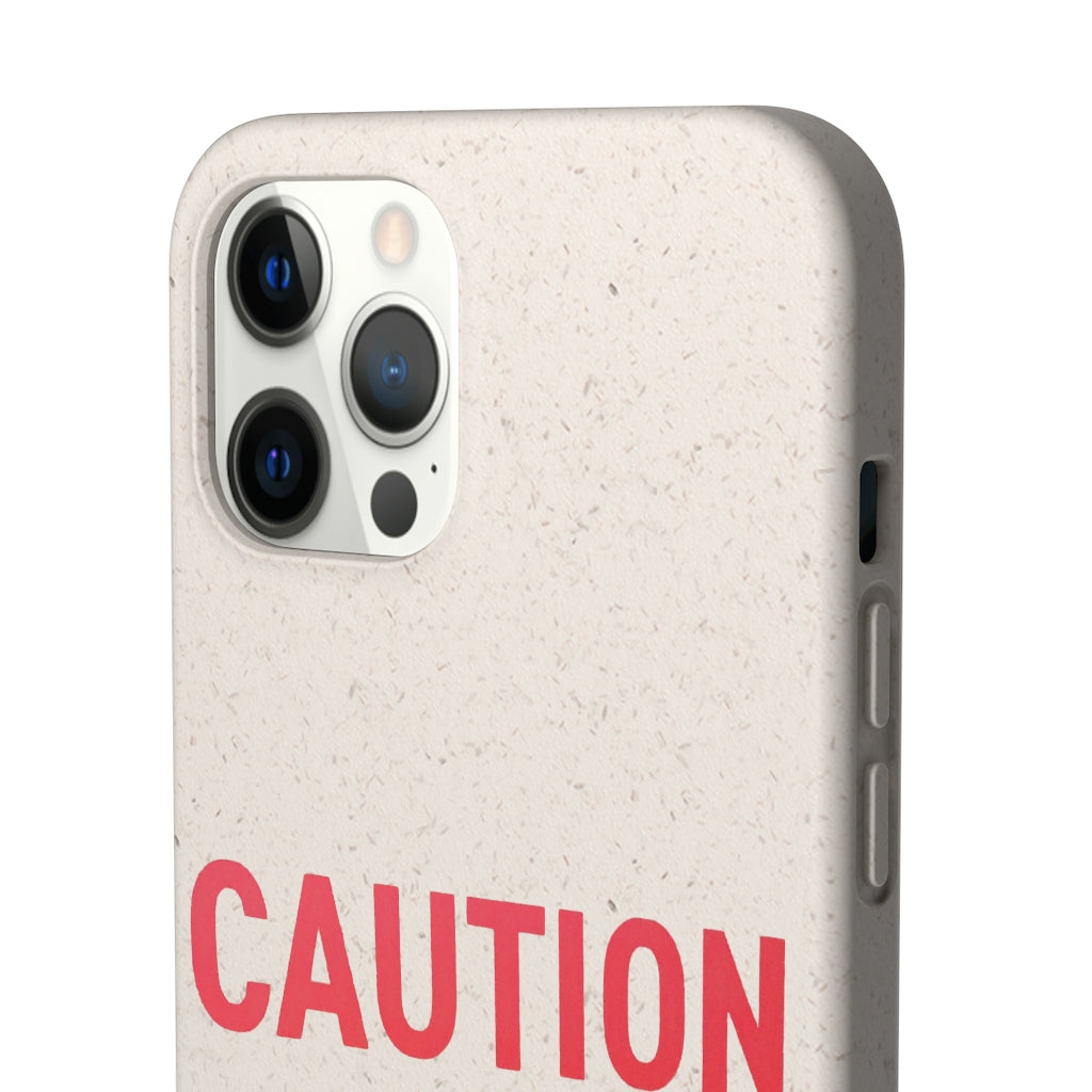 Caution Biodegradable Case made from PLA plant polymer and bamboo, showcasing its slim design and eco-friendly features.