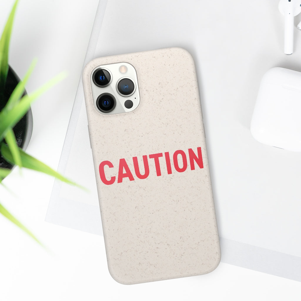 Caution Biodegradable Case made from PLA plant polymer and bamboo, showcasing its slim design and eco-friendly features.