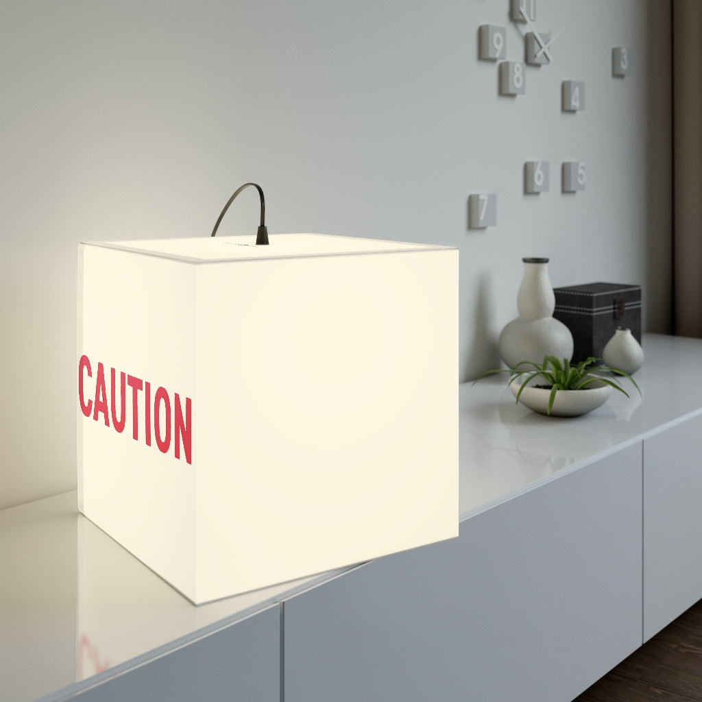 A stylish Caution Light Cube Lamp showcasing its unique cube design, perfect for indoor decoration and customizable lighting displays.