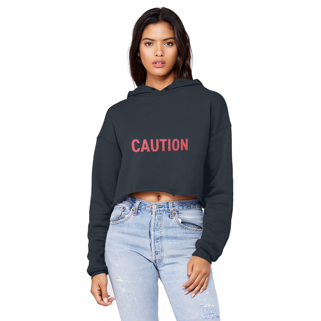Caution Unisex Cropped Raw Edge Boyfriend Hoodie in various colors, showcasing its relaxed fit and stylish raw edge hem.