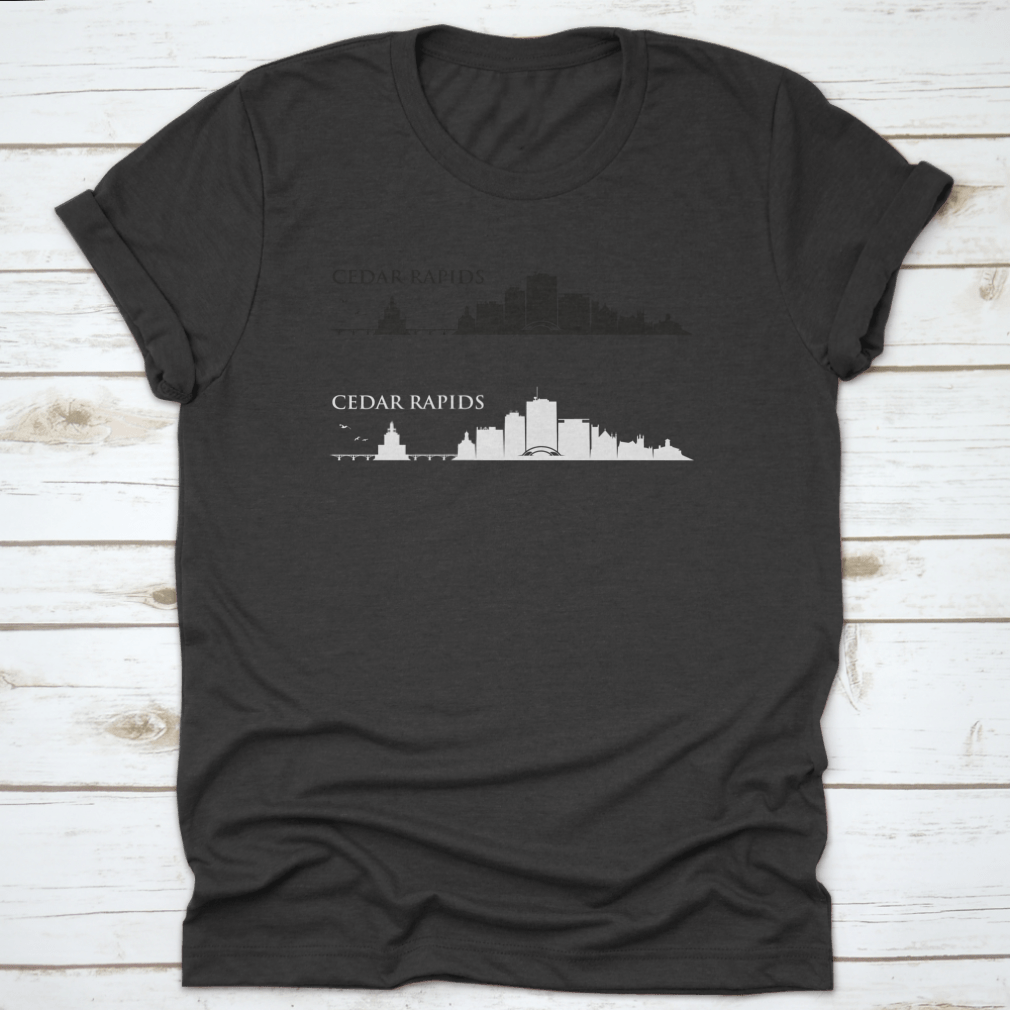 Cedar Rapids skyline vector design on cotton apparel, showcasing urban landscape.