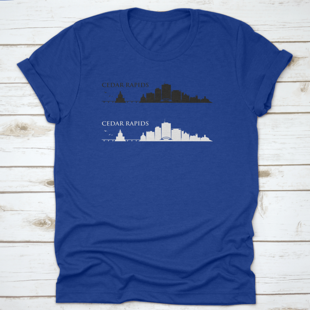 Cedar Rapids skyline vector design on cotton apparel, showcasing urban landscape.