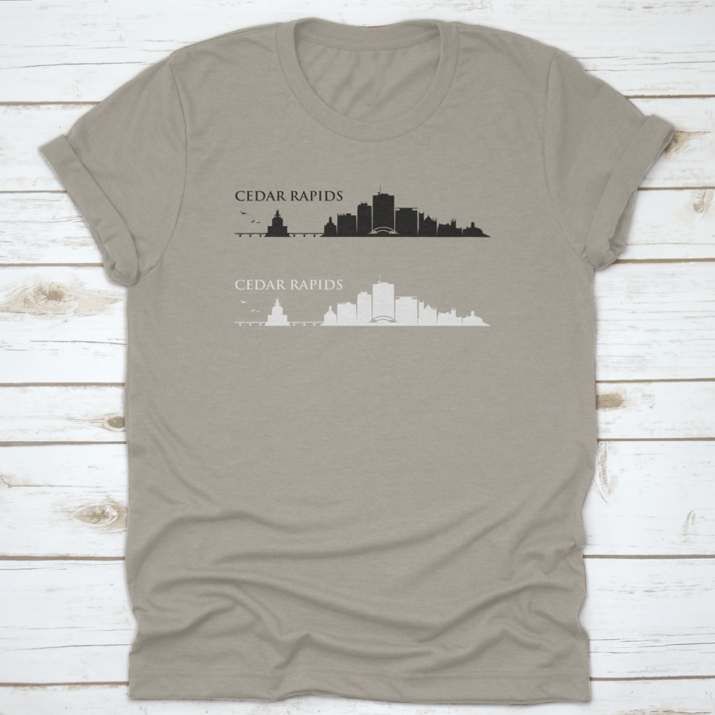 Cedar Rapids skyline vector design on cotton apparel, showcasing urban landscape.