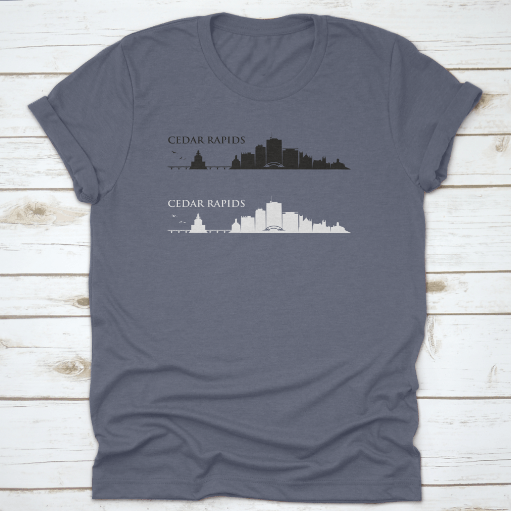 Cedar Rapids skyline vector design on cotton apparel, showcasing urban landscape.