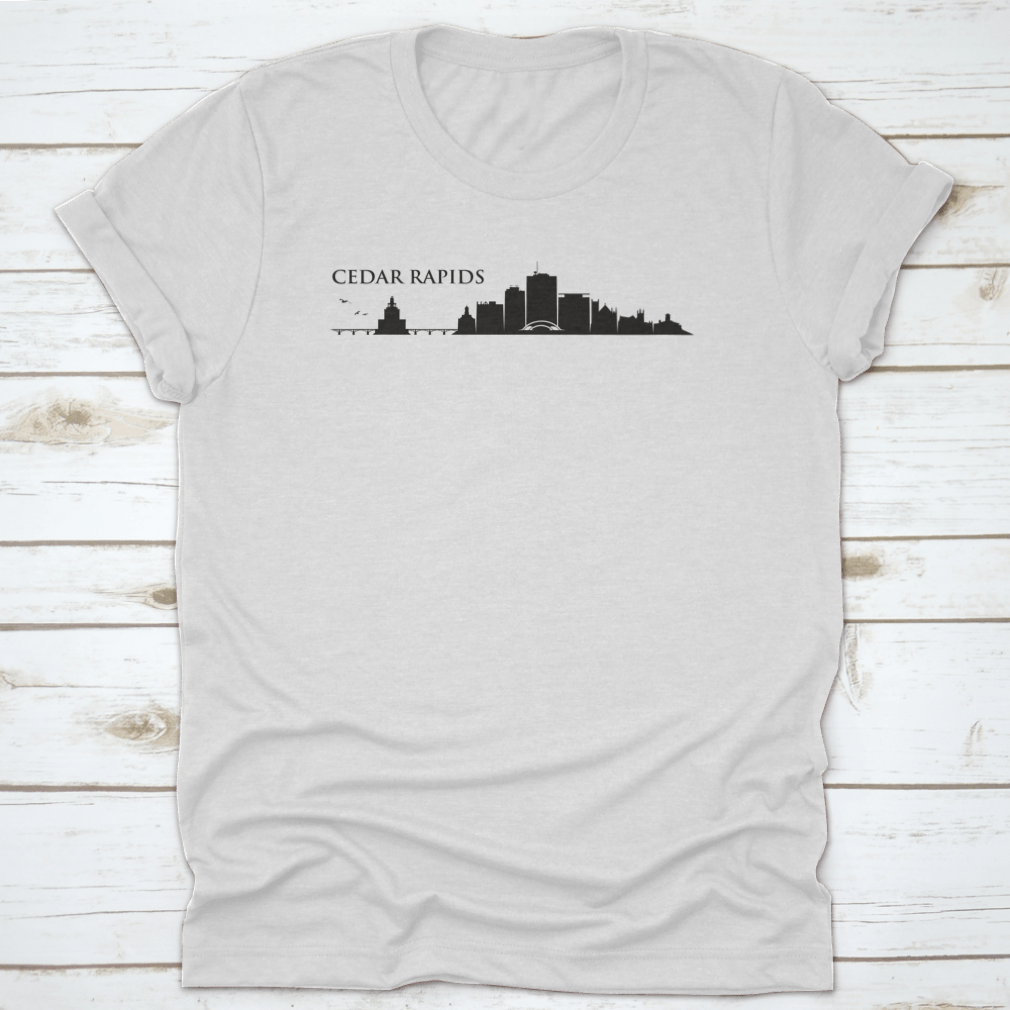 Cedar Rapids skyline vector design on cotton apparel, showcasing urban landscape.