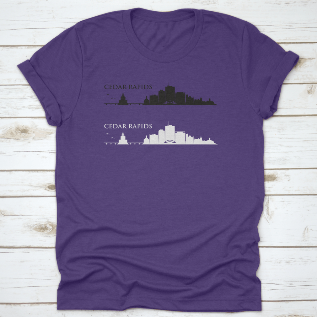 Cedar Rapids skyline vector design on cotton apparel, showcasing urban landscape.