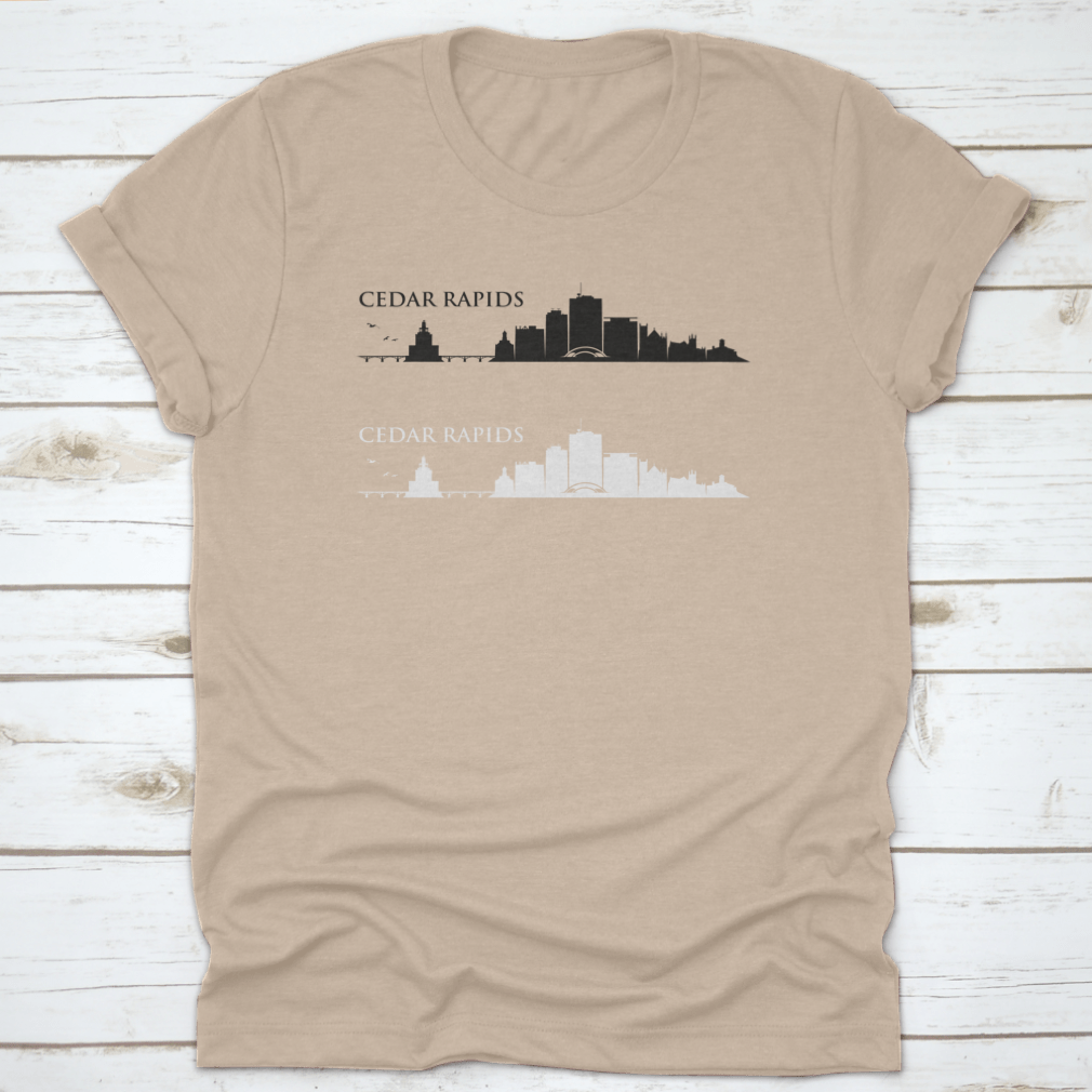 Cedar Rapids skyline vector design on cotton apparel, showcasing urban landscape.